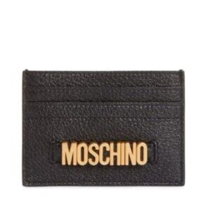 MOSCHINO Logo Leather Card Case Holder Wallet Black Italy 4"W x 3"H